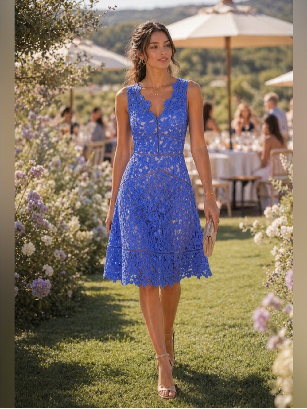 Vineyard Vine Lace 144th Kentucky Derby Dress Periwinkle V Neck Crochet - Picture 4 of 11